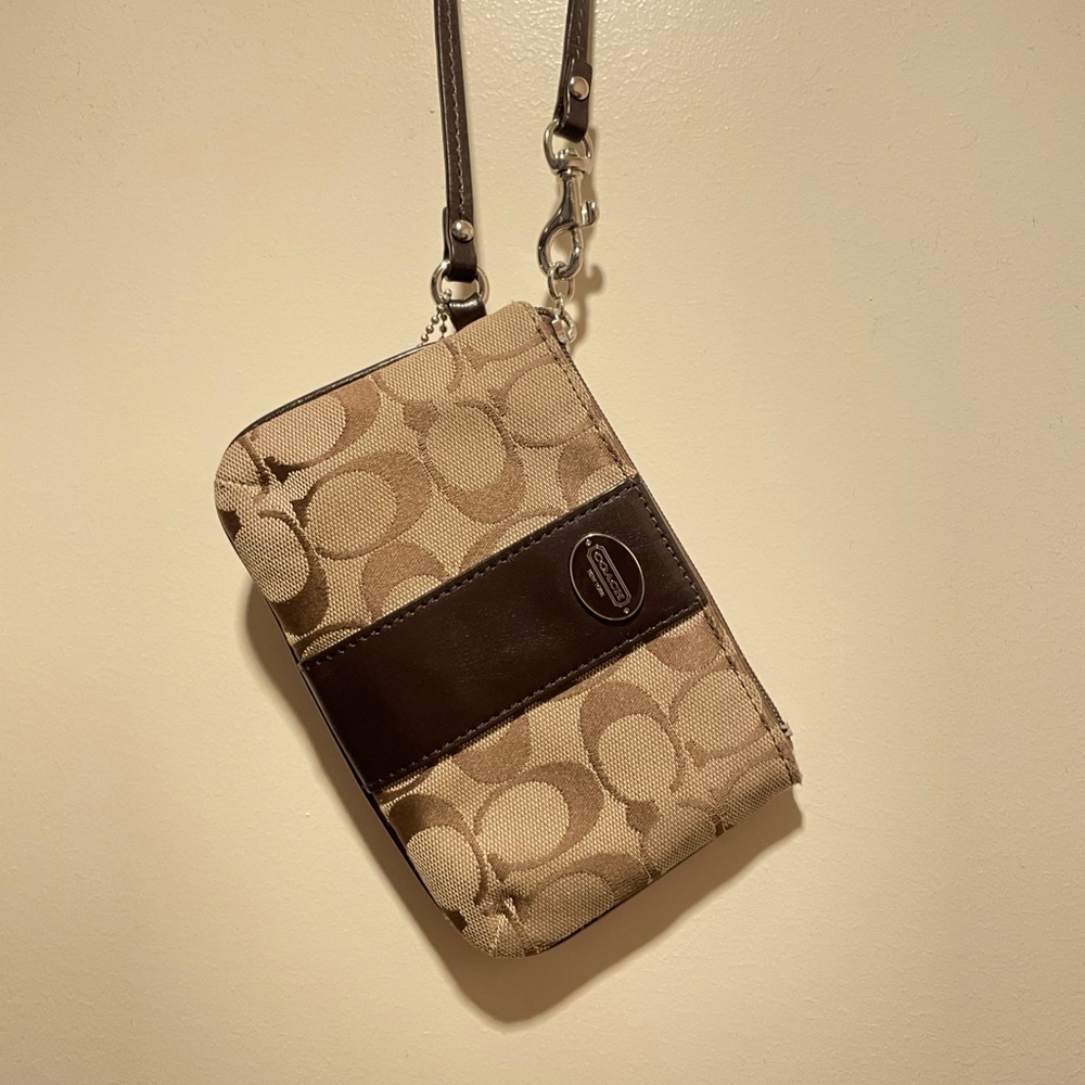 Brown Coach signature wristlet